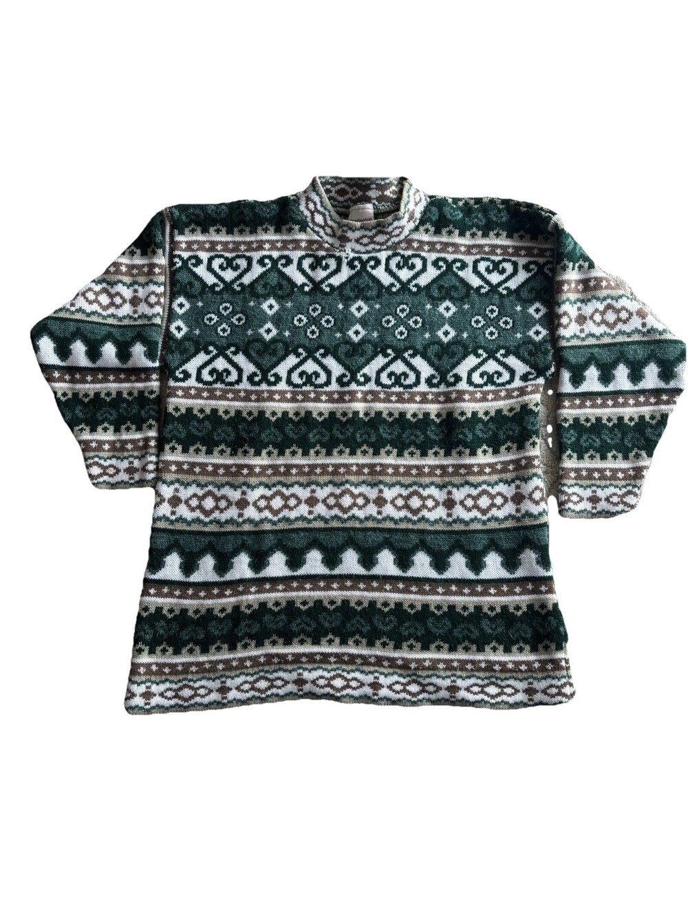 Huntington Ridge Womens Small Sweater Green Cream USA Vintage Cottagecore